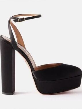 Aquazurra So High Plateau 140 Satin Black Platform Sandals NIB size 40